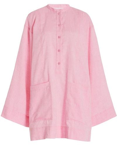 Bondi Born Leiden Organic Linen Tunic Mini Dress - Pink