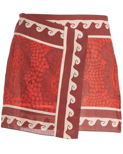 Johanna Ortiz Hunting Roots Paisley Cotton Mini Wrap Skirt - Red