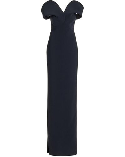 Brandon Maxwell One-Shoulder High-Slit Crepe Gown, Black