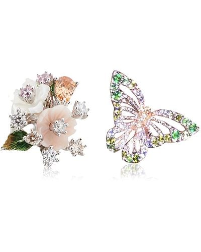 Anabela Chan Butterfly Bouquet 18k White Gold Multi-stone Earrings - Green