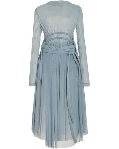 Proenza Schouler Riley Pleated Mesh Jersey Midi Dress - Blue