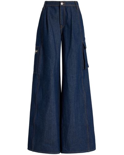 Brandon Maxwell Lara Denim Wide-leg Cargo Trousers - Blue