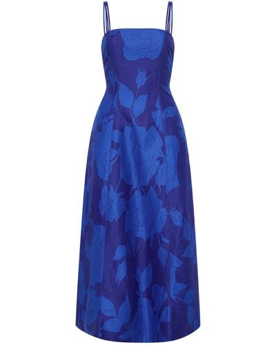 Aje. Belonging Printed Linen-blend Midi Dress - Blue