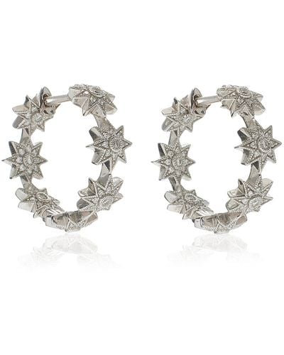 Colette Baby Star 18k White Gold Diamond Hoop Earrings