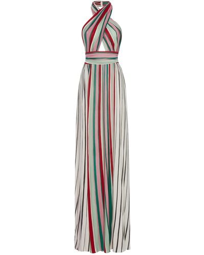 Elie Saab Striped Jersey Maxi Dress - White