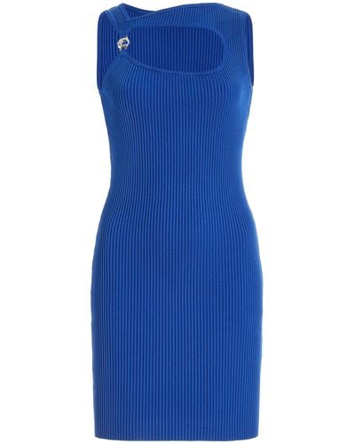 Coperni Cutout Ribbed-knit Mini Dress - Blue