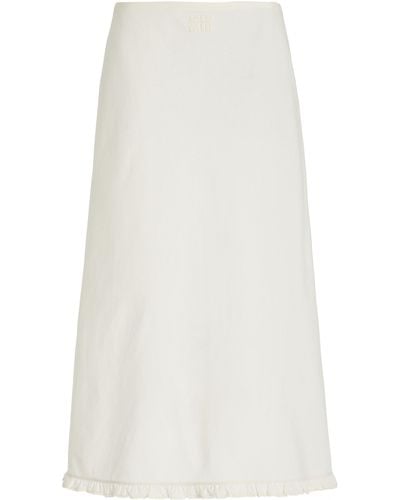 Miu Miu Ruffle-trimmed Cotton-linen Maxi Skirt - White