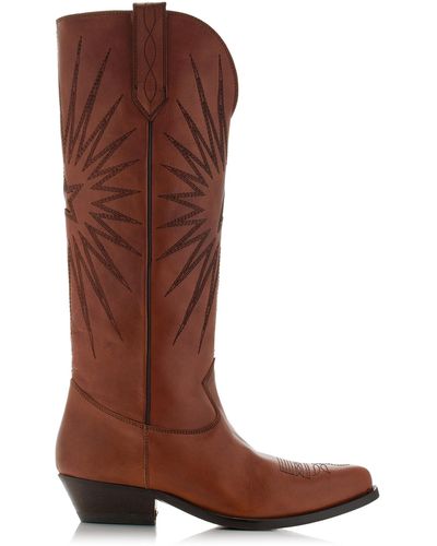 Golden Goose Wish Star Embroidered Leather Western Boots - Brown