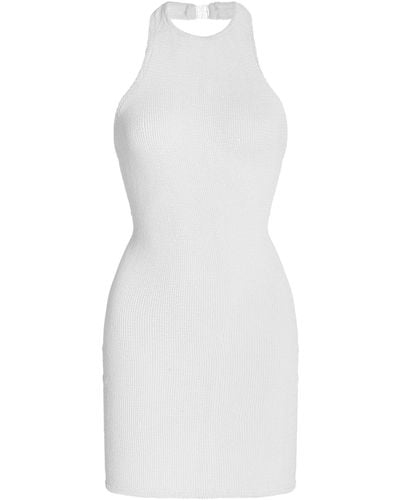 Hunza G Polly Crinkled Seersucker Midi Halter Dress - White