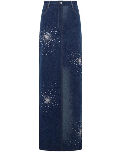 DES_PHEMMES Crystal-embellished Denim Maxi Skirt - Blue