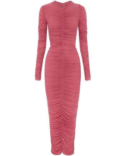 Alex Perry Crystal-embellished Ruched Jersey Maxi Dress - Red