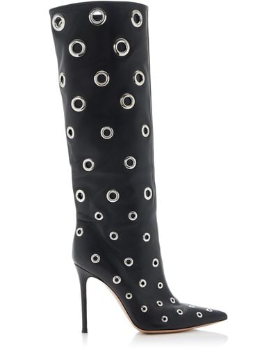 Gianvito Rossi Studded Leather Knee Boots - Black