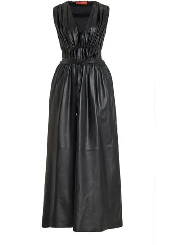Altuzarra Fiona Shirred Leather Midi Dress - Black