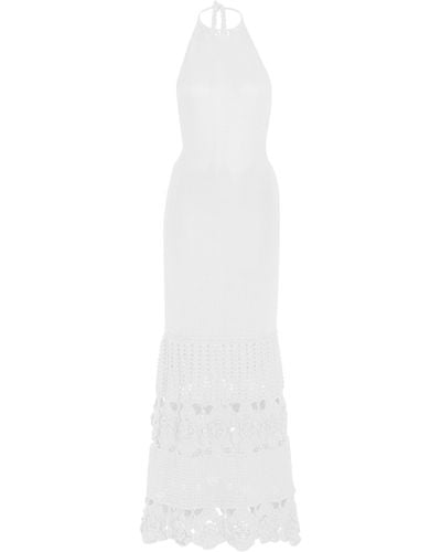 Alexis Carina Crochet-knit Bamboo Maxi Halter Dress - White