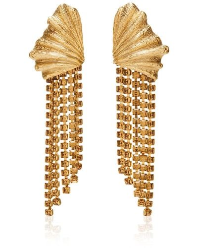 Oscar de la Renta Textured Shell Crystal Earrings - Metallic