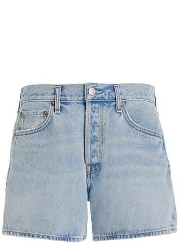 Agolde Parker Long Organic Cotton Denim Shorts - Blue