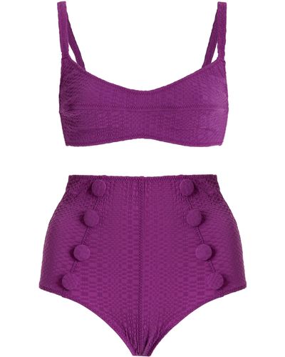 Lisa Marie Fernandez Balconette Seersucker High-waist Bikini - Purple