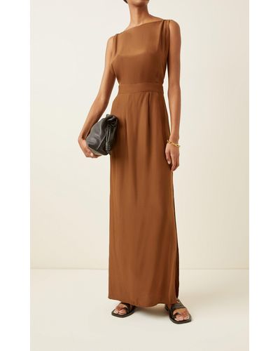 Matin Backless Silk Maxi Dress - Brown