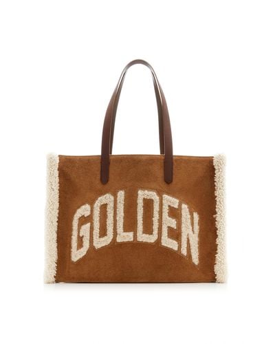 Golden Goose California Shearling-trimmed Suede Tote - Brown