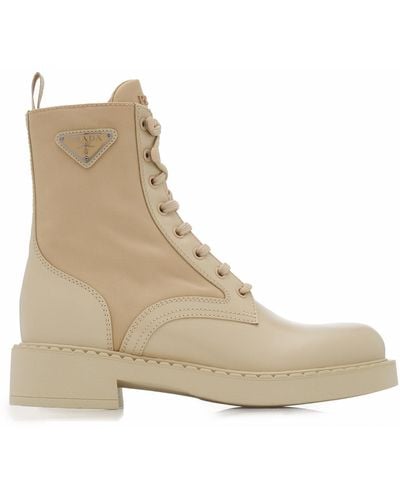 Prada Re-nylon And Leather Lace-up Boots - Natural