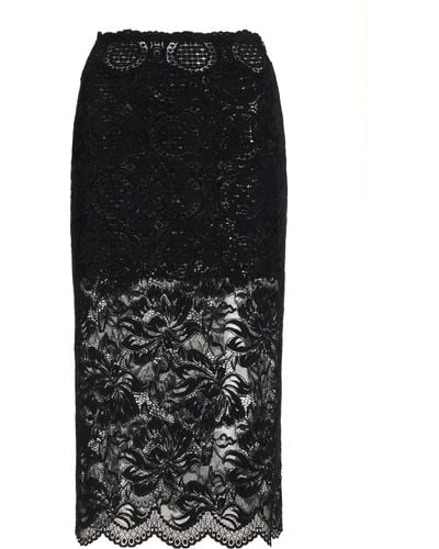 Rabanne Lace Midi Skirt - Black
