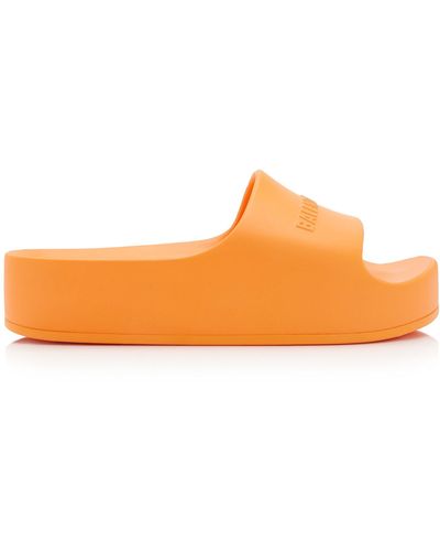 Balenciaga Chunky Logo-embossed Rubber Slide Sandals - Orange