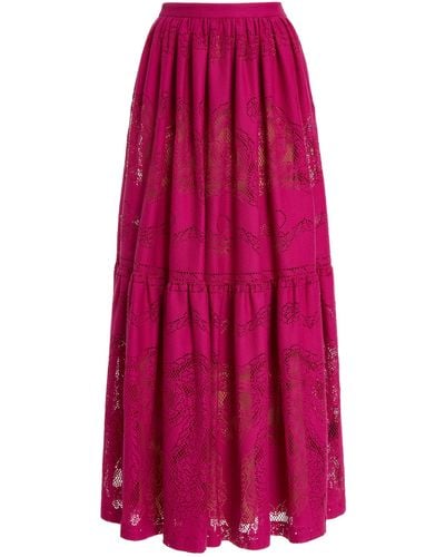 Zuhair Murad Cotton-blend Lace Midi Skirt - Red