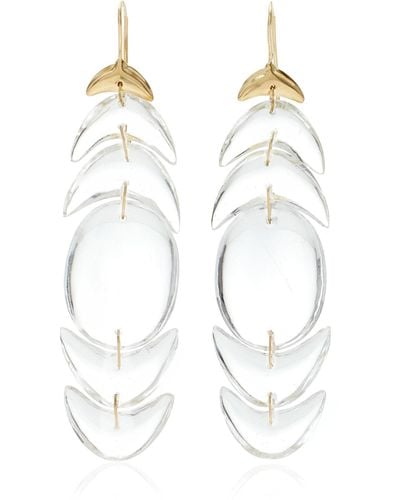 Ten Thousand Things Double Peacock 18k Yellow Gold Crystal Earrings - White
