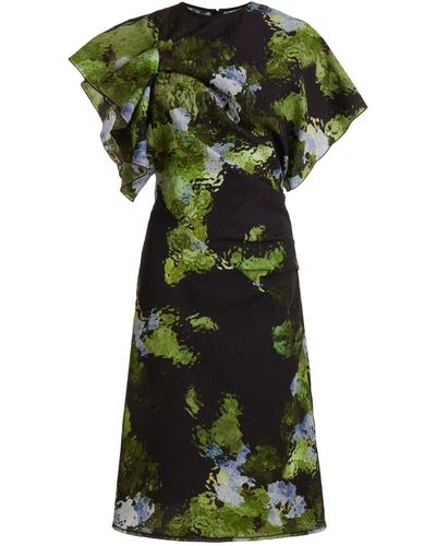 Victoria Beckham Ruffle-detailed Printed Midi Dress - Green