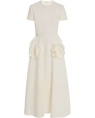 Valentino Garavani Flower-detailed Wool-silk Midi Dress - White