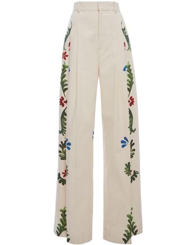 Rosie Assoulin Printed Pleated Cotton Pants - White