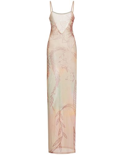 House of Aama Exclusive Open-back Mesh Maxi Dress - Natural