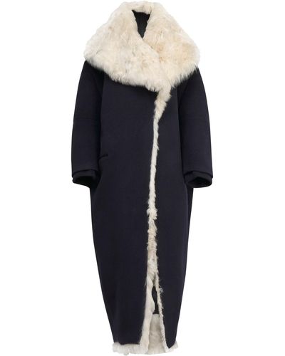 Alaïa Fur Collar Wool Coat - Blue