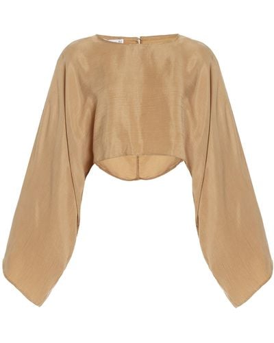 Third Form Pressed Petals Cropped Cupro Top - Natural