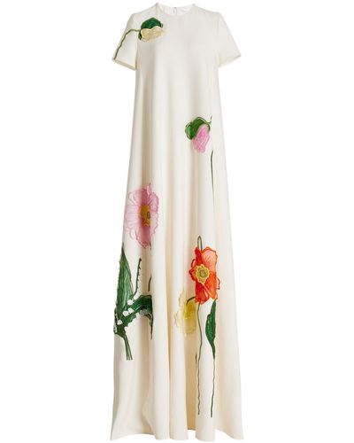 Oscar de la Renta Embroidered Floral Wool-blend Gown - White