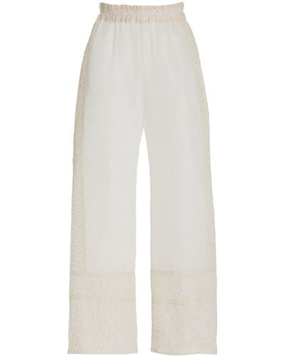 All That Remains Promise Hand-embroidered Silk Wide-leg Pants - White
