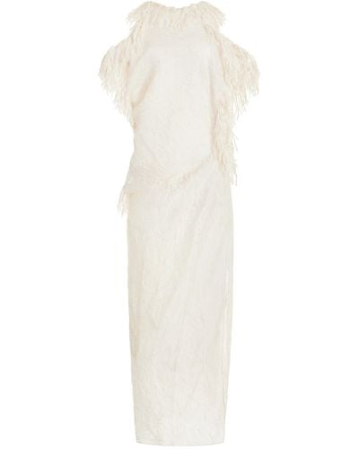 Christopher Esber Villus Feather-trimmed Crinkled-silk Maxi Dress - White