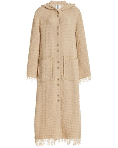 By Malene Birger Tallula Hooded Fringed Cotton-blend Knit Long Coat - Natural