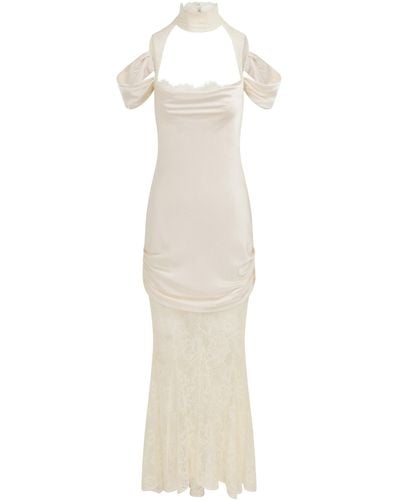 De La Vali Belleza Draped Silk Maxi Dress - White
