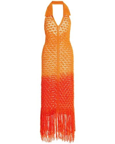 Alejandra Alonso Rojas Exclusive Summer Club Crocheted Silk Midi Dress - Orange