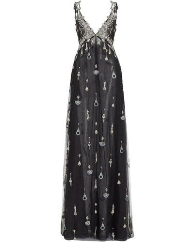 Cucculelli Shaheen Deco Medallion Beaded Maxi Dress - Black