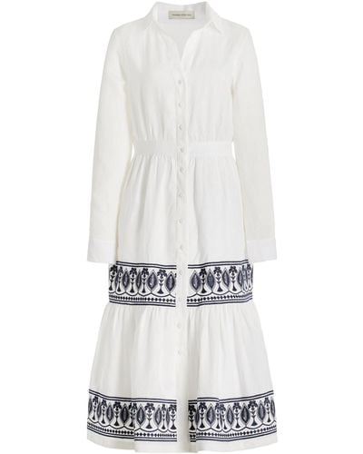 ANDRES OTALORA Exclusive Mirana Embroidered Linen Midi Dress - White