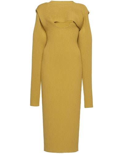 Bottega Veneta Ribbed Knit Cutout Midi Dress - Yellow