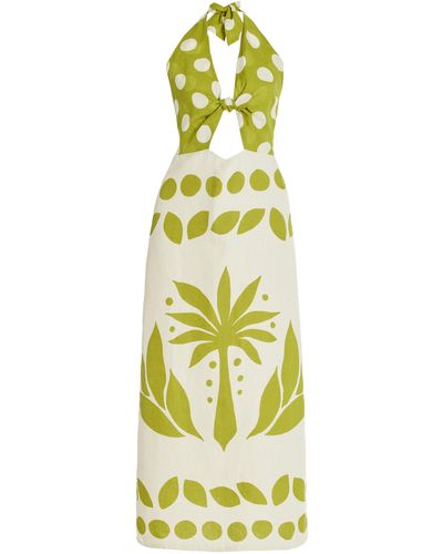 Cala De La Cruz Eli Halter-neck Printed Linen Dress - Metallic