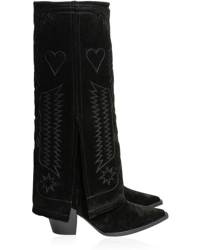 Filles A Papa Dallas Suede Knee-high Western Boots - Black