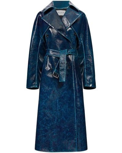 Alaïa Lacquered Wool-blend Trench Coat - Blue