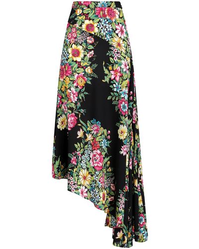 Etro Asymmetric Floral-crepe Maxi Skirt - Black