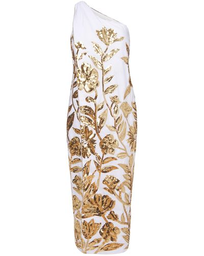 Markarian Anastasia Cold-shoulder Sequin-embroidered Cotton Midi Dress - Metallic