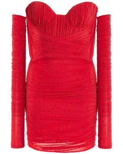 Alex Perry Koda Crystal-embellished Stretch-jersey Mini Dress And Gloves Set - Red