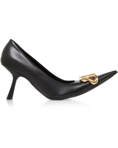Balenciaga Flex Bb Curved Leather Court Shoes - Black
